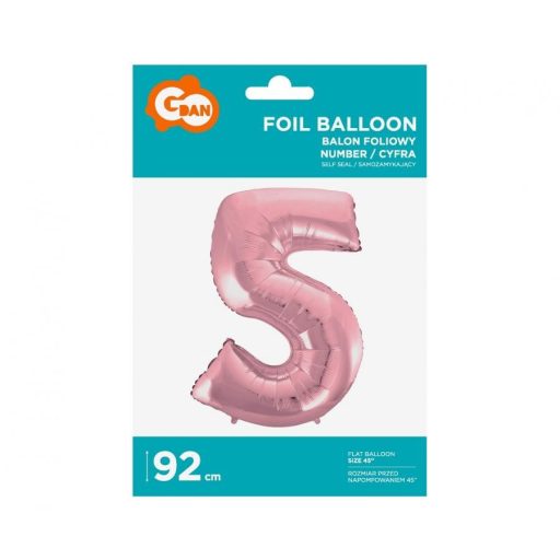 Rózsaszín Light Pink 5-ös szám fólia lufi 92 cm