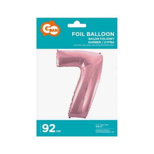 Rózsaszín Light Pink 7-es szám fólia lufi 92 cm