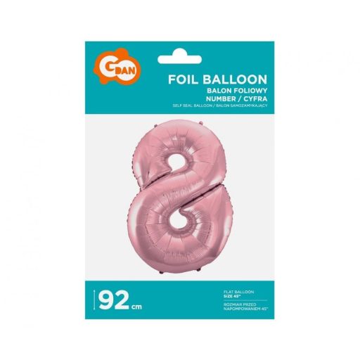 Rózsaszín Light Pink 8-as szám fólia lufi 92 cm