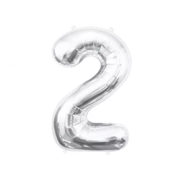 Ezüst Silver 2-es szám fólia lufi 85 cm Ezüst Silver 2-es szám fólia lufi 85 cm