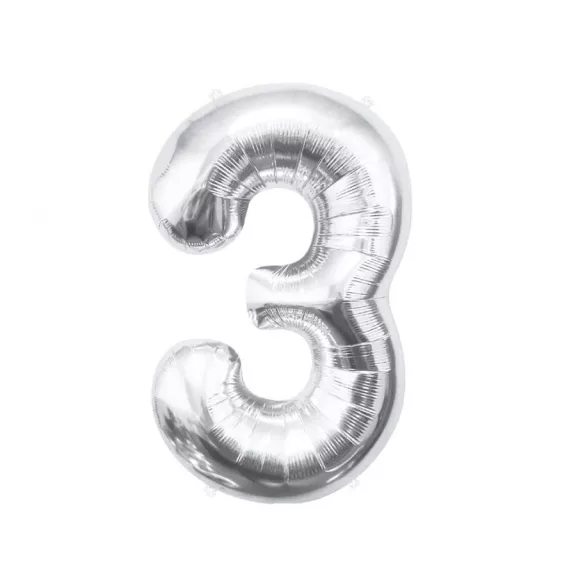 Ezüst Silver 3-as szám fólia lufi 85 cm Ezüst Silver 3-as szám fólia lufi 85 cm