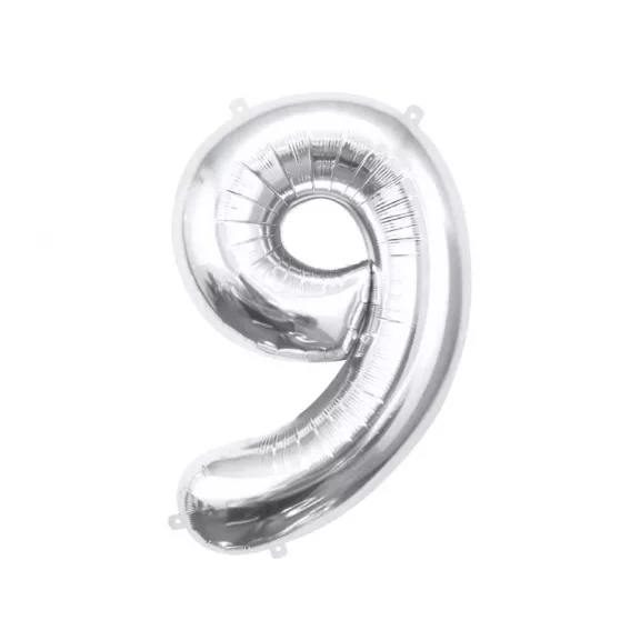 Ezüst Silver 9-es szám fólia lufi 85 cm Ezüst Silver 9-es szám fólia lufi 85 cm