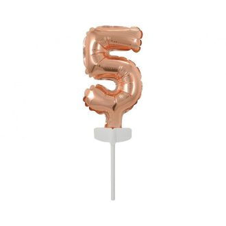 Rose Gold 5-ös szám fólia lufi tortára 13 cm