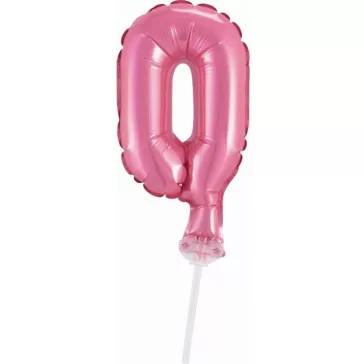 Rózsaszín 0-ás Pink szám fólia lufi tortára 13 cm