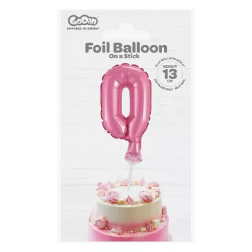 Rózsaszín 0-ás Pink szám fólia lufi tortára 13 cm