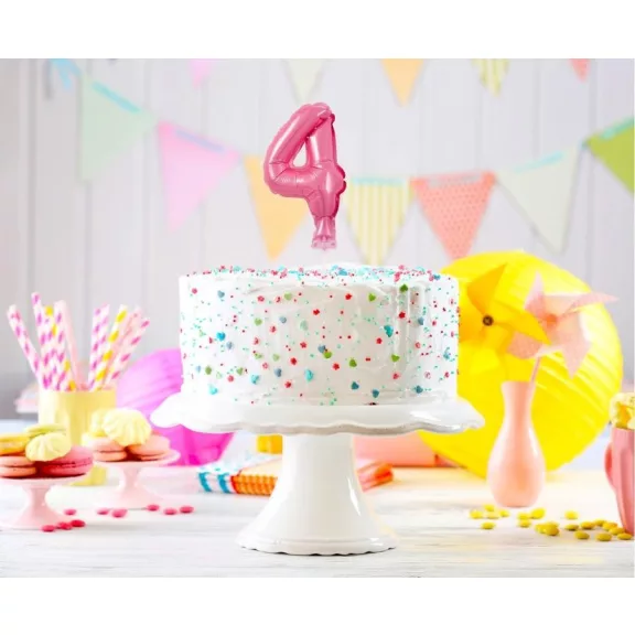 Rózsaszín 4-es Pink szám fólia lufi tortára 13 cm