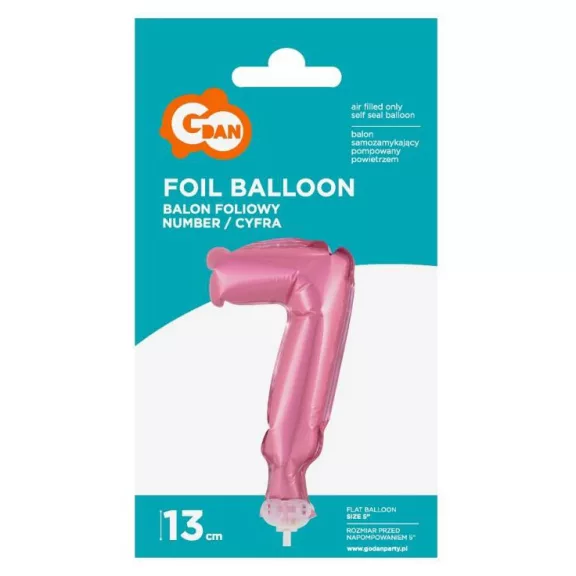 Rózsaszín 7-es Pink szám fólia lufi tortára 13 cm
