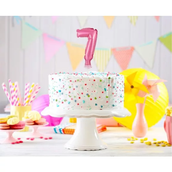 Rózsaszín 7-es Pink szám fólia lufi tortára 13 cm