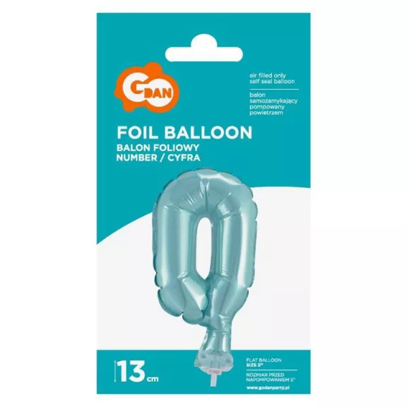 Kék 0-ás Light Blue szám fólia lufi tortára 13 cm