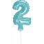 Kék 2-es Light Blue szám fólia lufi tortára 13 cm