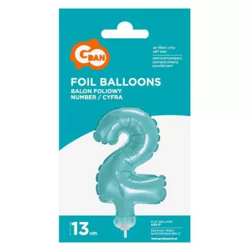 Kék 2-es Light Blue szám fólia lufi tortára 13 cm