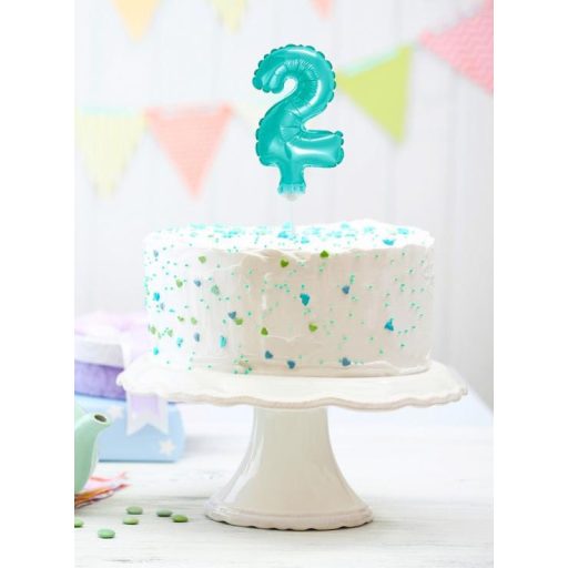 Kék 2-es Light Blue szám fólia lufi tortára 13 cm