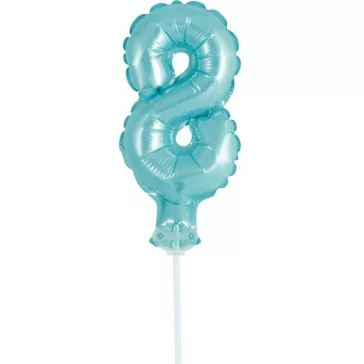 Kék 8-as Light Blue szám fólia lufi tortára 13 cm