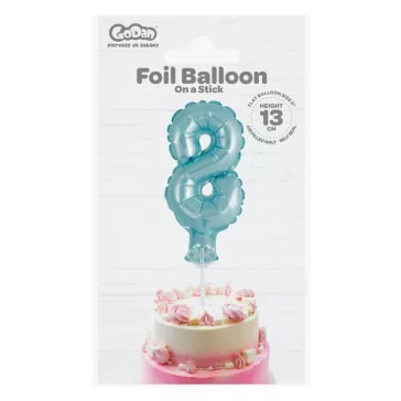 Kék 8-as Light Blue szám fólia lufi tortára 13 cm