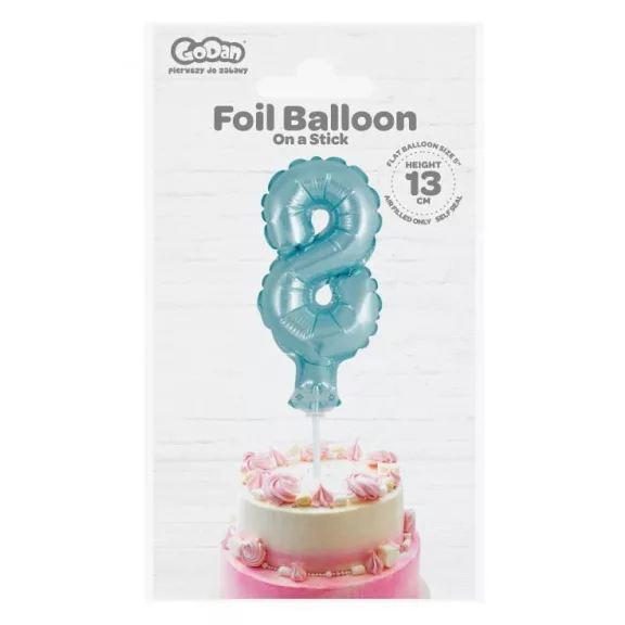 Kék 8-as Light Blue szám fólia lufi tortára 13 cm