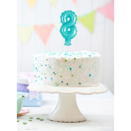Kék 8-as Light Blue szám fólia lufi tortára 13 cm