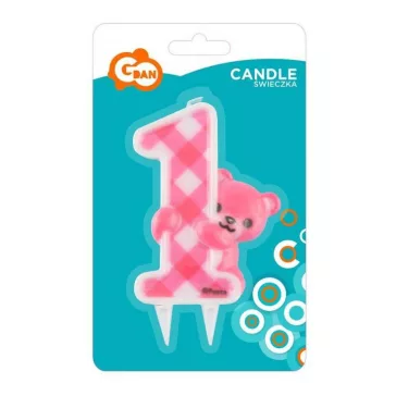 Első születésnap Pink Teddy csillámos tortagyertya