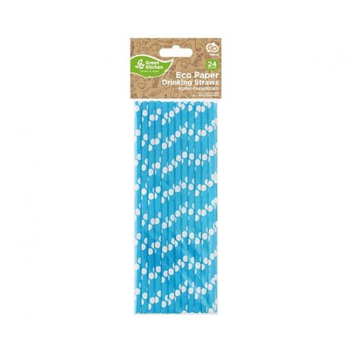 Kék Blue Polka Dots papír szívószál 24 db-os