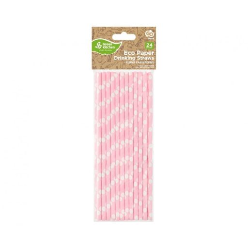 Rózsaszín Light Pink Polka Dots papír szívószál 24 db-os