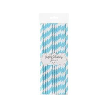 Kék Light Blue Stripes papír szívószál 24 db-os