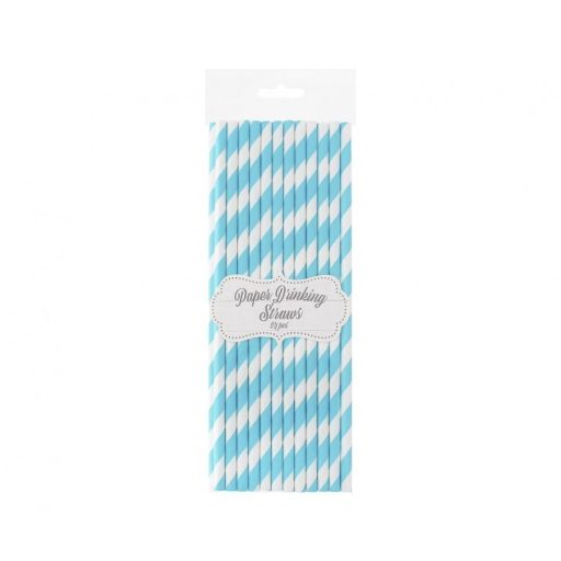 Kék Light Blue Stripes papír szívószál 24 db-os