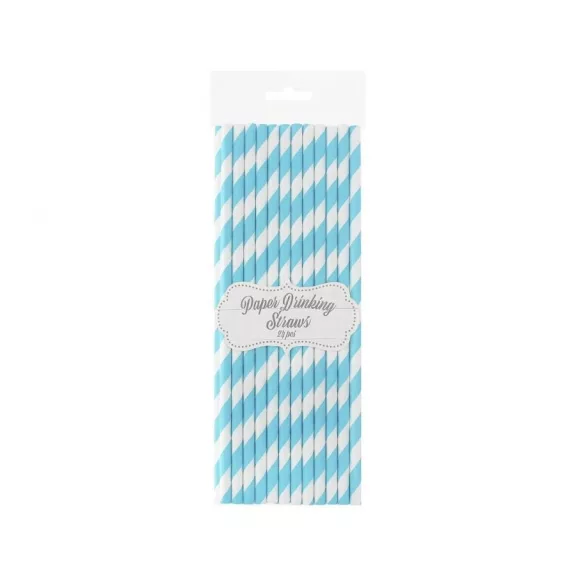 Kék Light Blue Stripes papír szívószál 24 db-os