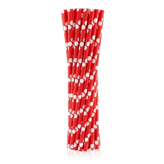 Piros Red Polka Dots papír szívószál 24 db-os Piros Red Polka Dots papír szívószál 24 db-os
