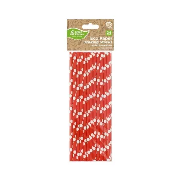 Piros Red Polka Dots papír szívószál 24 db-os