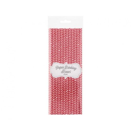 Piros Red Chevron papír szívószál 24 db-os