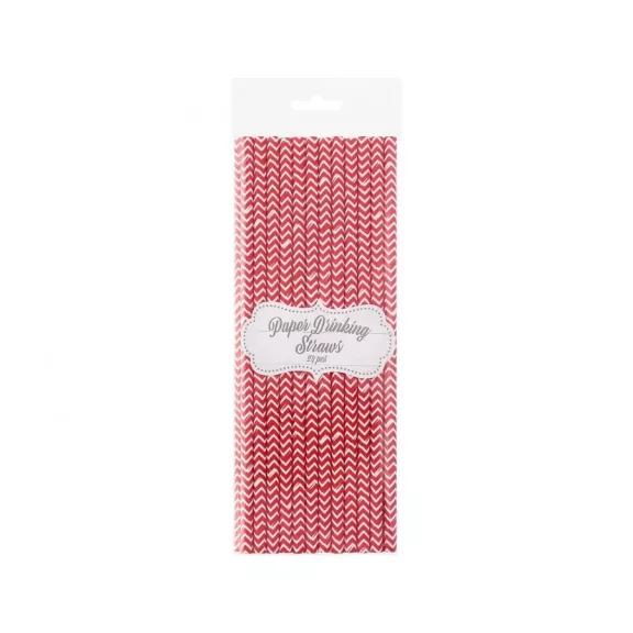 Piros Red Chevron papír szívószál 24 db-os