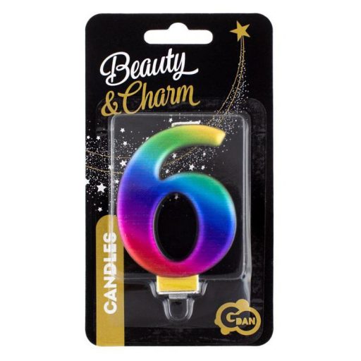 Színes 6-os Galaxy számgyertya, tortagyertya