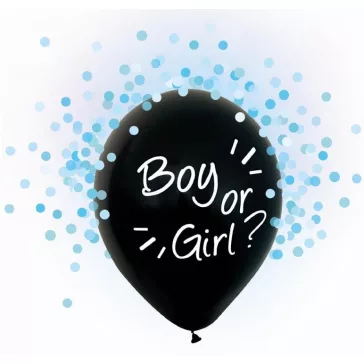   Boy or Girl, Kék konfettivel töltött léggömb, lufi 4 db-os 12 inch (30 cm)