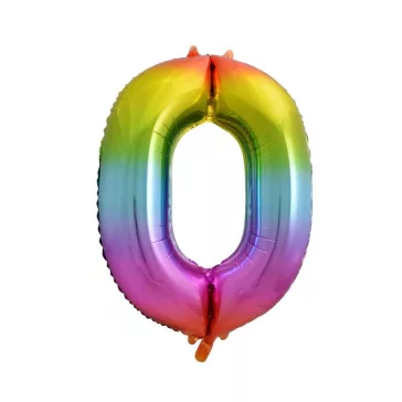 Szivárvány Rainbow 0-ás szám fólia lufi 85 cm