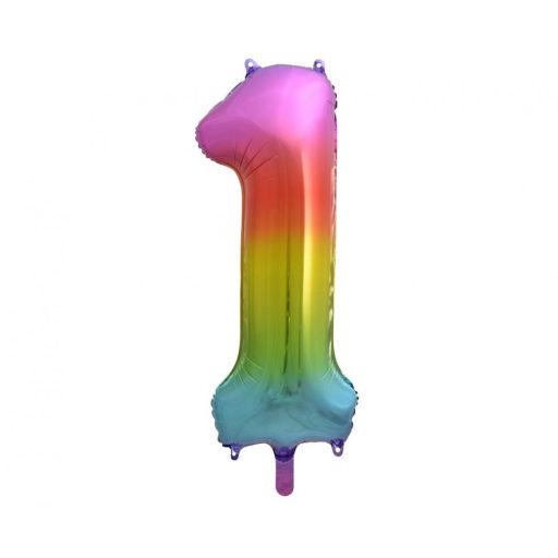 Szivárvány Rainbow 1-es szám fólia lufi 85 cm