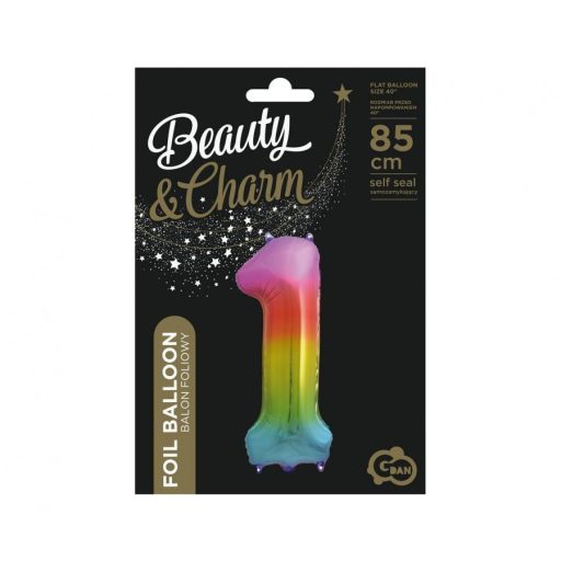 Szivárvány Rainbow 1-es szám fólia lufi 85 cm