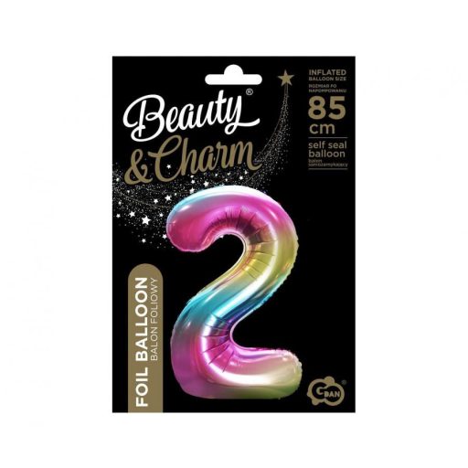 Szivárvány Rainbow 2-es szám fólia lufi 85 cm