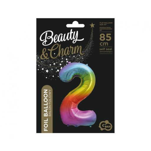 Szivárvány Rainbow 2-es szám fólia lufi 85 cm
