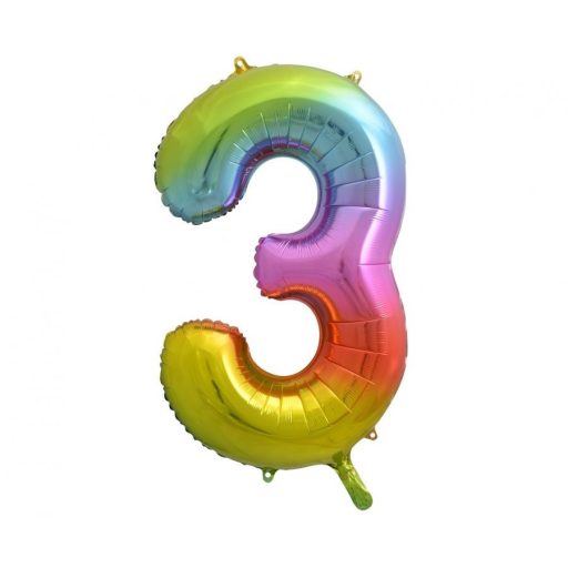 Szivárvány Rainbow 3-as szám fólia lufi 85 cm