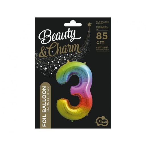 Szivárvány Rainbow 3-as szám fólia lufi 85 cm