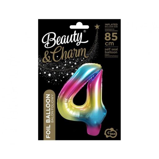 Szivárvány Rainbow 4-es szám fólia lufi 85 cm