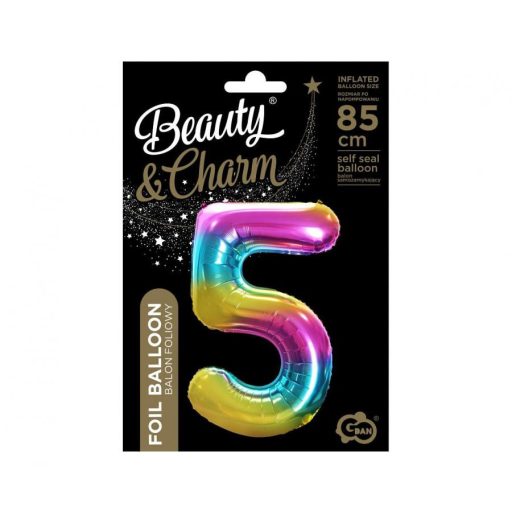 Szivárvány Rainbow 5-ös szám fólia lufi 85 cm