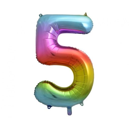 Szivárvány Rainbow 5-ös szám fólia lufi 85 cm