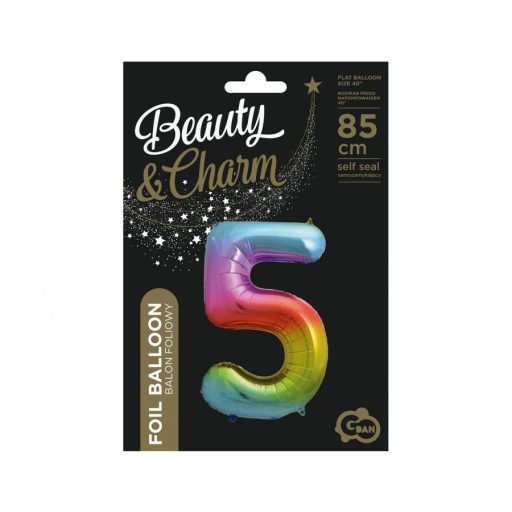 Szivárvány Rainbow 5-ös szám fólia lufi 85 cm