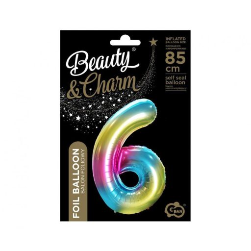 Szivárvány Rainbow 6-os szám fólia lufi 85 cm