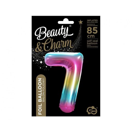 Szivárvány Rainbow 7-es szám fólia lufi 85 cm