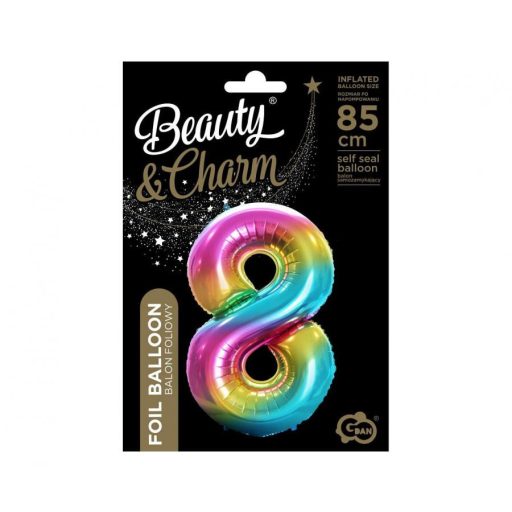 Szivárvány Rainbow 8-as szám fólia lufi 85 cm