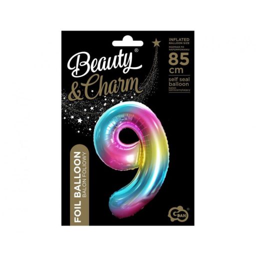 Szivárvány Rainbow 9-es szám fólia lufi 85 cm