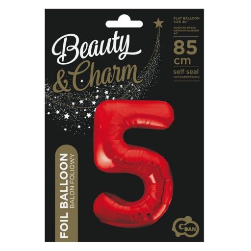 Piros 5-ös Red szám fólia lufi 85 cm