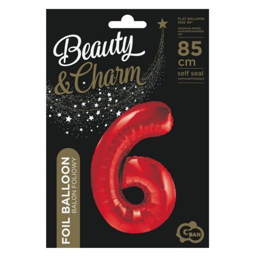 Piros 6-os Red szám fólia lufi 85 cm