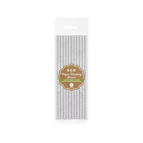 Ezüst Silver Chevron papír szívószál 12 db-os